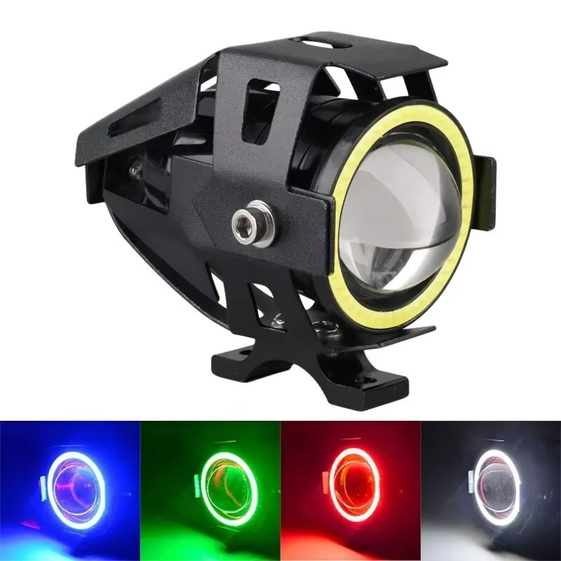 U7 LED Motorcycle Headlight with Angel Eyes – Super Bright Fog Spot Driving Lights, Universal Auxiliary Lamps for All Motorbikes (12V)